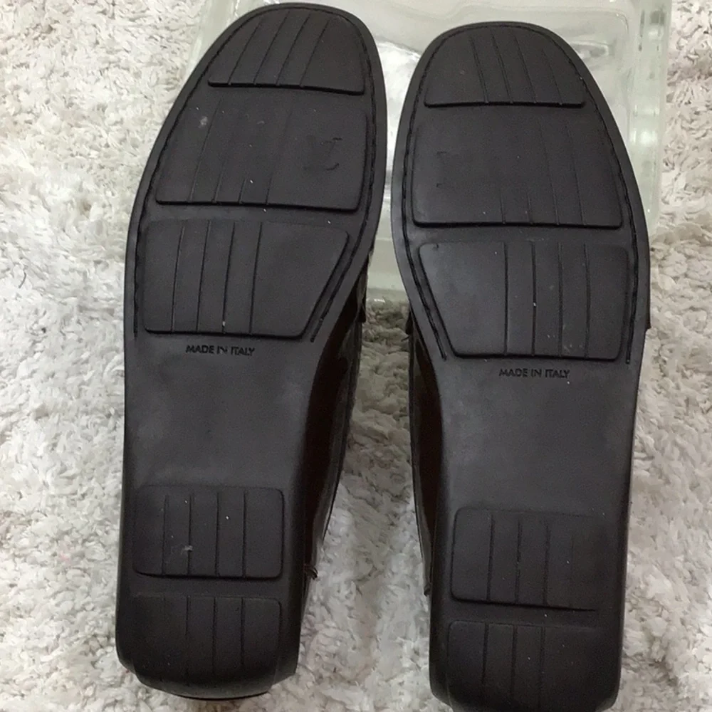 Louis Vuitton Dark Brown patent leather moccasin Loafers with Gold Buckles 37